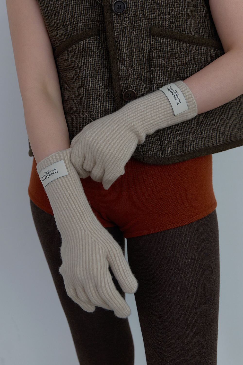 [Beige] Knit finger hole Gloves