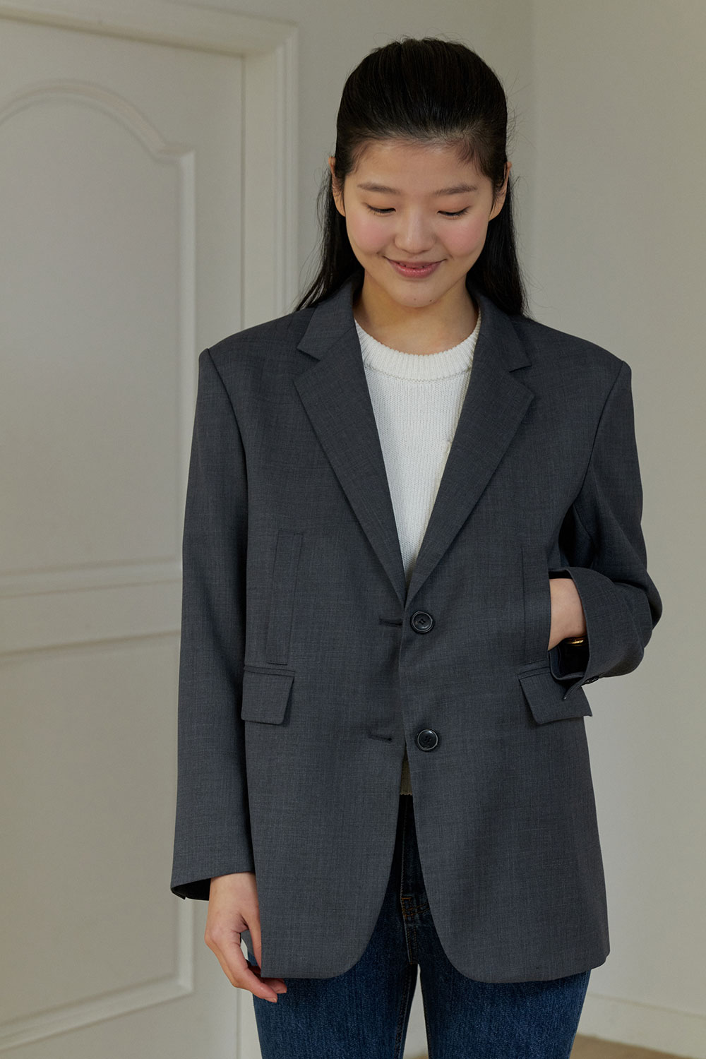 [Gray] Classy Single Blazer