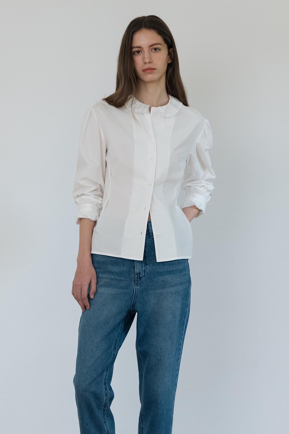 [White] 24SS Shirring blouse