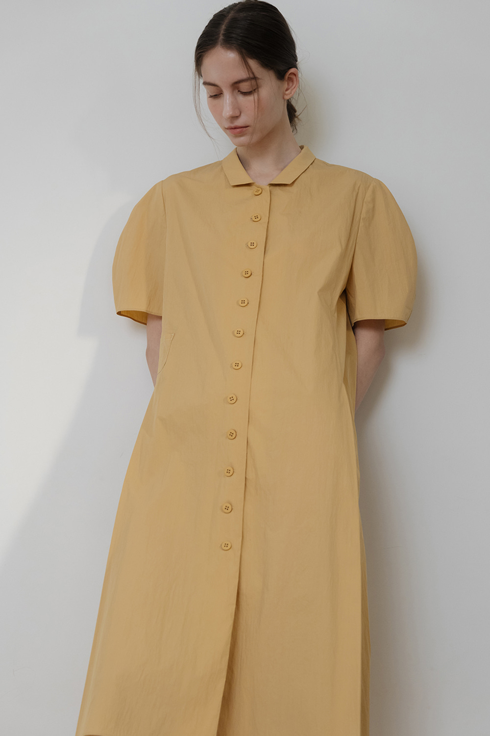 [Yellow] Button Puff Dress